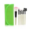 Professionell 7PCS Kit Makeup Set Borstar Bärbar Kosmetisk Ögonbryn Pulver Make Up Borste Verktyg Läderväska Hållare