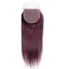 Hot Sale Peruvian 99J Straight Virgin Hair Weave med stängning Peruvian Bourgogne Human Hair 3 Bundlar med 4x4 spetslåsning