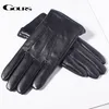 Wholesale-Gours Men's Genuine Leather Gloves Real Sheepskin Black Touch Screen Gloves Button Fashion Winter Warm Mittens New GSM050