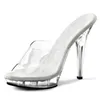 透明なポリ塩化ビニールのクリスタルサンダル女性のスリングバックスリッパ13 cmハイヒールをカットしたピープトウの段階Sandalias Night Club Shoes
