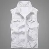 Trou Denim gilet hommes blanc jean gilet solide Rock gilets pour hommes mode été sans manches veste 5xl Punk Biker Ripped1304n