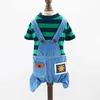 Summer Denim Pet Dog Jumpsuit Clothes Cool Puppy Cotton Striped Jacket With Denim Overalls Dog Four Legs Jeans Leisure