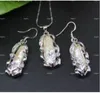 Anormaux irréguliers boucles d'oreilles collier pendentif en cristal blanc perle enchâssée Inlay 17" SA