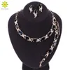 Black Stones White CZ Gold Plated Wedding Jewelry Sets For Women Earrings Pendant Necklace Ring Bracelet