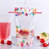 Pochette en plastique de sac d'emballage de boisson de modèle de fruit de 500ml pour le café de lait de jus de boisson, avec la poignée et les trous pour la paille LX0462