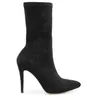 Vinterskor för Kvinnor Ankelstövlar Flock Solid Pointed Toe Zipper Fashion Thin High Heels Boots Tunna Heels Ankel Boots
