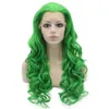 26" Long #T6138 Green Heavy Density Heat Friendly Fiber Front Lace Synthetic Hair Party Wig