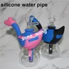 In-stock multi-colors Glass Bong Vs Silicone Dab Rig Fluorescent Straight Tube Beaker Bongs Beautiful Water Pipes Oil Rigs silicone bubbler