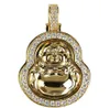 Lucky Gold Buddha CZ Boeddhistische hanger bling glans hiphop ketting kubieke zirkonia hanger met 24 inch touw ketting