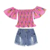 2018 Nouveau Bébé Filles Mode Ensemble Ananas Imprimé Tops Chemise + Denim Shorts 2 Pcs Tenues Enfants Vêtements Mignon D'été Bébé Filles Vêtements Ensemble