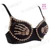 Gold Metal Skeleton Studded Bra Top Underwire Push-Up Bra 3/4 B Cup Punk Sexy Brassiere Intimates Women Underwear