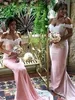 Offtheshoulder Pink Mermaid Bridesmaid Dresses 2019 New Selling Custom Sweep Train Applique Backless Lace Wedding Party Prom4562915428777