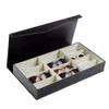 12 galler Watch Box Black Carbon FoSe Fodraler R Outer PU Läder Inside Pillow Storage Arrangör Armbandsur Holder