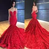 Red Long Mermaid Prom Dresses 2023 Spaghetti Straps 3d Floral Backless Court Train Evening Gowns Celebrity Formal Party Dresses