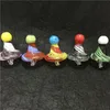 Farbige UFO-Vergaserkappe im Hutstil für OD 35 mm Quartz Banger Nails leuchtende Glas-Vergaserkappe mit Loch oben auf Dab-Ölplattformen