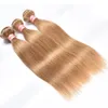 Bundles brésiliens d'armure de cheveux raides avec fermeture Honey Blonde Human Hair 3 Bundles avec fermeture 27 # Extension brésilienne de cheveux raides