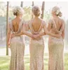 Rose Gold Sequined Long Bridesmaid Dresses One Shoulder Jewel Neck Capped Sleeves dragkedja Back Sweep Train Mermaid Party Gowns Custom