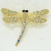 12 unids / lote venta al por mayor de cristal claro Rhinestone libélula Pin broche moda traje broches regalo de la joyería C497 A