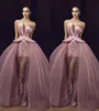 Muhteşem Inciler Illusion Pembe Gelinlik Modelleri Ayrılabilir Etek Örgün Boncuk Arbric 2018 Uzun Parti Abiye giyim Pageant Elbise Robe De Soiree