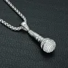 Hip Hop Cor Dourada Titânio Aço Inoxidável Ice Out Bling Música Estereoscópica Microfone Pingente Colar para Homens Jóias55039435415293