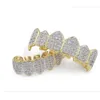 Hommes Femmes Mode Dents Grillz Plaqué Or 18 Carats Macro Pave CZ Grillz Glacé Ensembles Haut et Bas Hip-hop Grillzs Bling Bling Style Personnalisé,