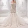 Vestido de casamento frisado de cristal pesado lindo dubai mais tamanho sereia vestido nupcial querida laço apliques meia manga vestidos de casamento
