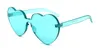 Lunettes de soleil en forme de coeur One Pieces sans monture femmes lunettes de soleil couleurs de bonbons lentilles 11 couleurs lunettes en gros