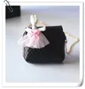 Sacs à main pour enfants Bébés filles Pu Sacs à carreaux en cuir Princesse Dentelle Lapin Hangbag Mode Enfants coréens Mini Bonbons Chaîne Sac à bandoulière 4 couleurs