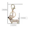 Rhinestone Crystal Dog Dachshund Keychain Bag Charm Pendant Keys Chain Holder Key Ring Jewelry For Women Girl Gift 6C08041293A