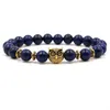 10 Styles 8 MM Marine Lapis Pierre Perles Vintage Argent Or Léopard Lion Tête Hibou Charmes Bracelet Yoga Pulseira Hommes Bouddha Bijoux