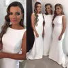 White Bridesmaid Dresses 2018 Cheap Arabic Boat Neck Sleeveless Mermaid Sweep Train Custom Plus Size Maid of Honor Dress Wedding Guest Gowns