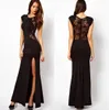 Vintage gewaden jurk kant split lange jurken zwarte kanten jurk enkellange vrouwen open rug bodycon jurken