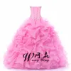 Paon chérie cristal robe de bal douce 16 robe sur mesure pêche gonflé Organza cristal robes de Quinceanera