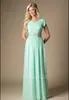 Beaded Mint Green country Bridesmaid Dress Modest A-Line Chiffon Formal Maid of Honor Dress informal Wedding Guest Gown Plus Size