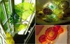 100% Other Indoor Lighting Hand Blown Murano Glass Art Hanging Plates Wall Dale Chihuly Style Borosilicate Blue Flower