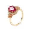 New Hot Gold-plated inlaid red corundum zircon ring Gold-plated emerald zircon jewelry Jewelry factory direct sales