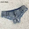 1st låg midja sexig kvinnors super korta jeans sommar denim Tassel hål damer mager