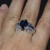 Kochankowie Pierścień Dla Mężczyzn Luksusowa Biżuteria Top Sprzedaż Marka Desgin 925 Sterling Silver Blue Sapphire CZ Diamentowe Gemstones Zwierząt Obrączka