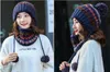 Winter Women's Hat Bib Set Knitted Warm Beanies With Three Pompom Ball Female Balaclava Multi Functional Hat Scarf Set