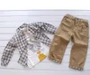 2018 Hot 3 Stück Babykleidung Jungenanzug Kleidung China Gitter Frühlingsjacke Säuglingsmäntel weißes langes Hemd Jungenhose