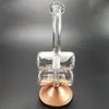 Bong en verre plaqué or Narguilé Bébé Double baril Recycleur Tuyau d'eau de vapeur S Plates-formes pétrolières Turbine Perc Bongs