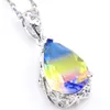 New 5 Sets Water Drop Rainbow Watermelon Tourmaline Pendants Earrings Set 925 Sterling Silver Plated Necklace for Women CZ Gift Jewelry Set