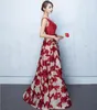 Высокое качество темно-синий темно-красный V-образным вырезом без рукавов атласные и кружевные платья подружек невесты империи плиссированные длинные фрейлина свадебное платье