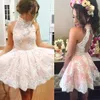 2018 High Neck Sweety Homecoming Klänningar En Linje Kort Lace Applique Formella Party Gowns Custom Made Graduation Dresses