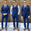 2019 Hot Sales Wedding Tuxedos Royal Blue Groomsmen Tuxedos Bästa Mäns kostym Groom Wear Mäns Formella Prom kostym (Jacket + Pants + Vest)