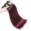 Cheveux raides brésiliens ombrés 3 faisceaux avec fermeture en dentelle deux tons 1B/99 fermeture en dentelle bordeaux avec extensions de tissage de cheveux humains