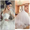 Vestido de noiva ￡rabe africano pesco￧o 3D Apliques florais de mangas compridas vestidos de noiva Tule de luxo Ar￡bia Saudita vestido de noiva