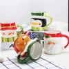 Tazas de cerámica de Navidad 3D de 380ml, tazas de leche de café con forma de alce y muñeco de nieve de Papá Noel, taza divertida, taza de té y café de dibujos animados