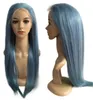 Ludzkie długie proste włosy niebieskie koronkowe peruki przednie brazylijskie koronki proste pełne koronki peruki z włosami dla dzieci na sprzedaż