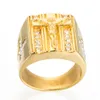 24k Gold Farbe Hip Hop Heilige Kreuzzeichen Ringgebet Christian Jesus Gold Ringe Weißes Cub Zirkonia Hochzeit Fingerring Für Männer